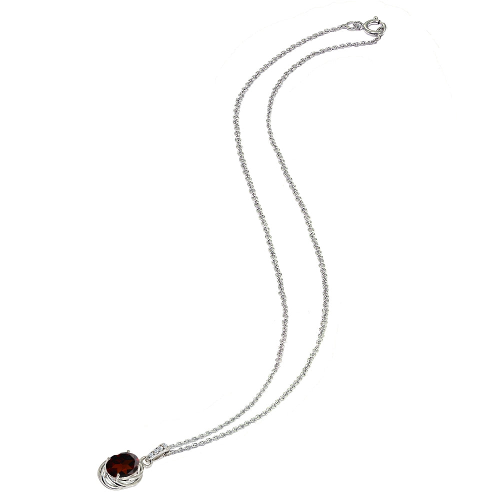 Sterling Silver Garnet & Cubic Zirconia 8x6mm Oval Love Knot Pendant Necklace-3