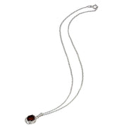 Sterling Silver Garnet & Cubic Zirconia 8x6mm Oval Love Knot Pendant Necklace