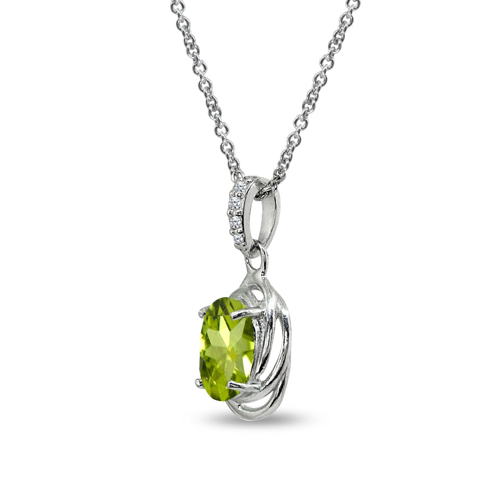 Sterling Silver Peridot & Cubic Zirconia 8x6mm Oval Love Knot Pendant Necklace-2