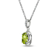 Sterling Silver Peridot & Cubic Zirconia 8x6mm Oval Love Knot Pendant Necklace