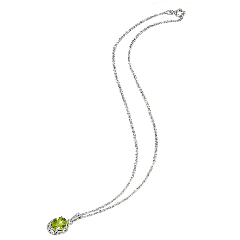 Sterling Silver Peridot & Cubic Zirconia 8x6mm Oval Love Knot Pendant Necklace-3