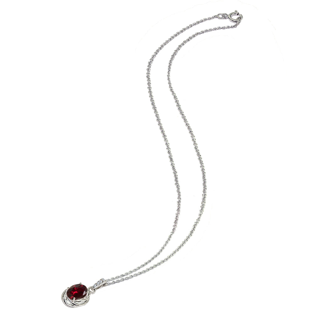 Sterling Silver Created Ruby & Cubic Zirconia 8x6mm Oval Love Knot Pendant Necklace-3