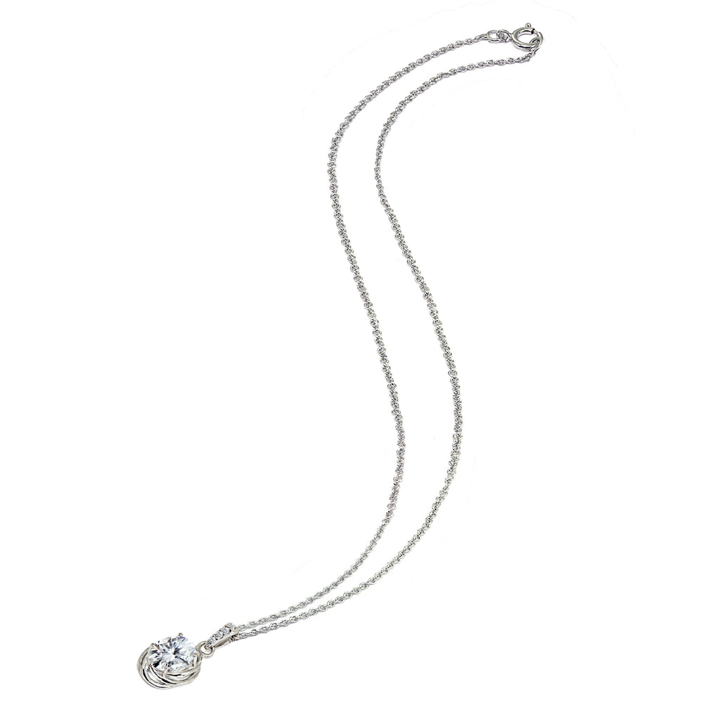 Sterling Silver Cubic Zirconia 8x6mm Oval Love Knot Pendant Necklace-3