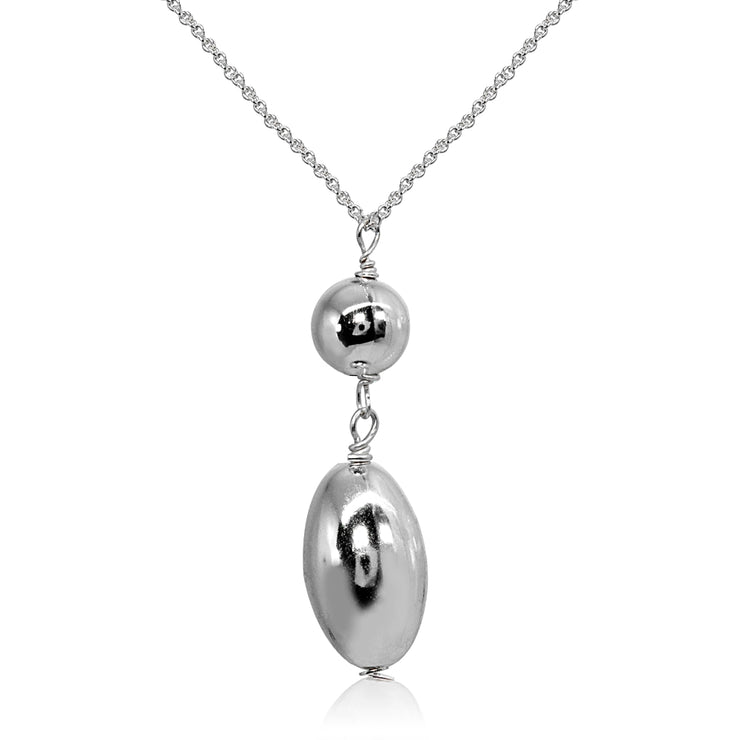 Sterling Silver Polished Oval Round Bead Drop Chain Necklace, 16 Inch + Ext