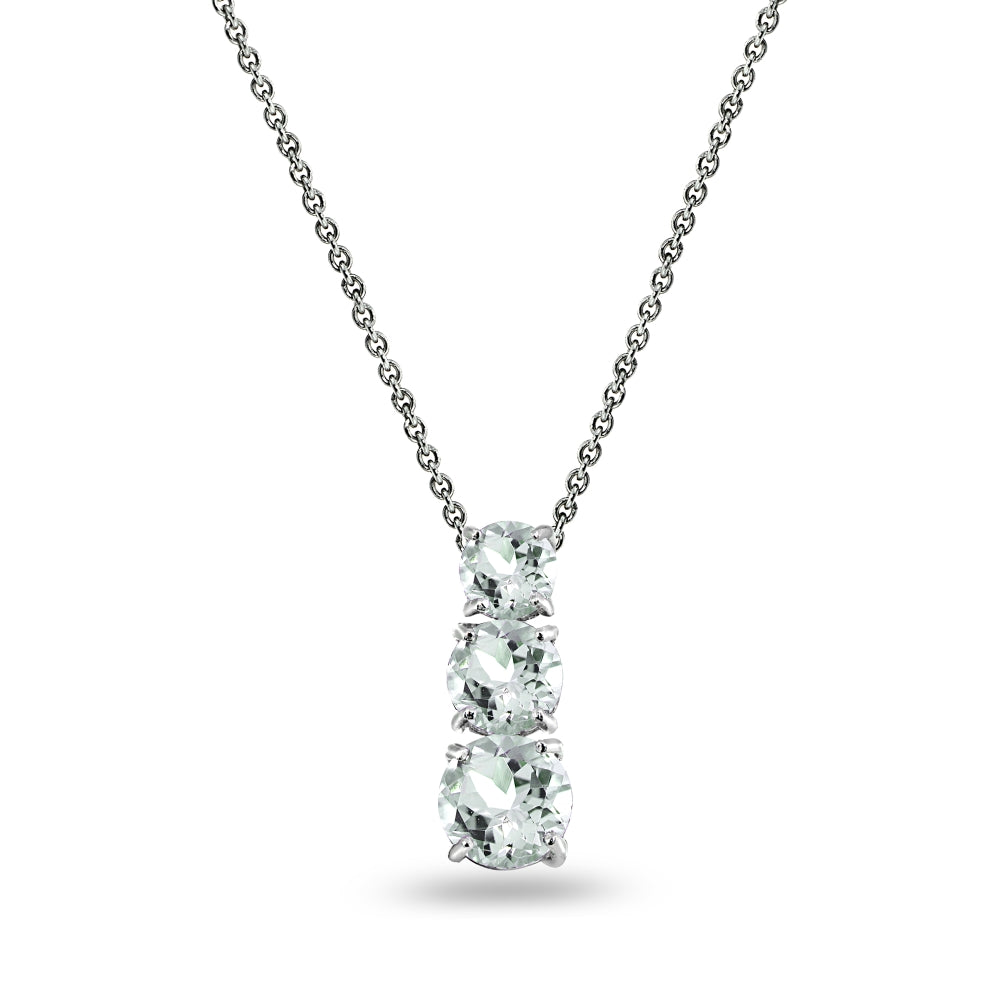 Sterling Silver Light Aquamarine Round 3-Stone Journey Slide Pendant Necklace