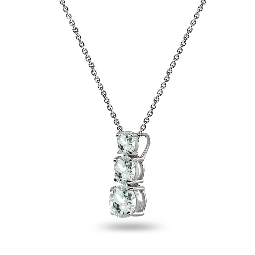 Sterling Silver Light Aquamarine Round 3-Stone Journey Slide Pendant Necklace-2