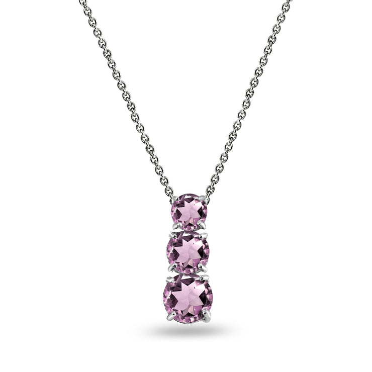 Sterling Silver Created Alexandrite Round 3-Stone Journey Slide Pendant Necklace