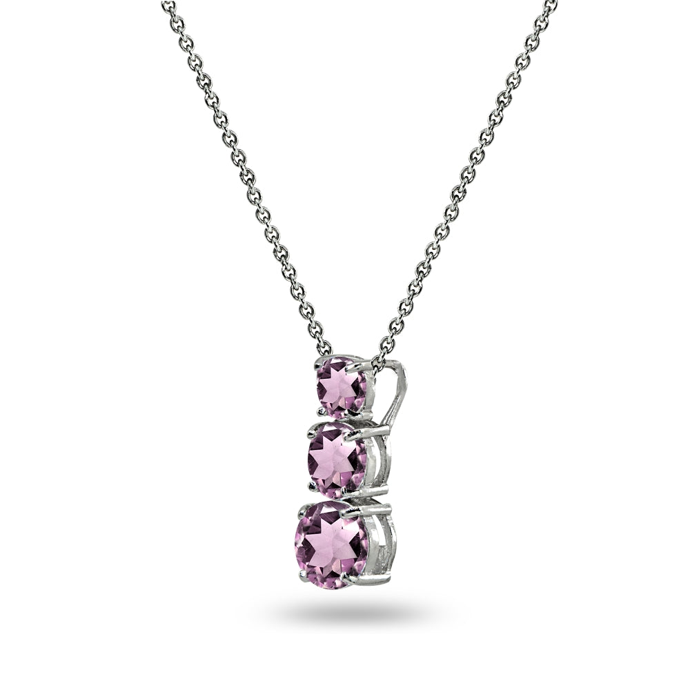 Sterling Silver Created Alexandrite Round 3-Stone Journey Slide Pendant Necklace-2