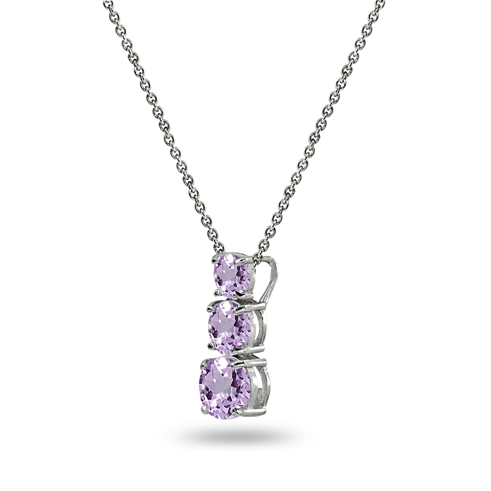 Sterling Silver Amethyst Round 3-Stone Journey Slide Pendant Necklace-2
