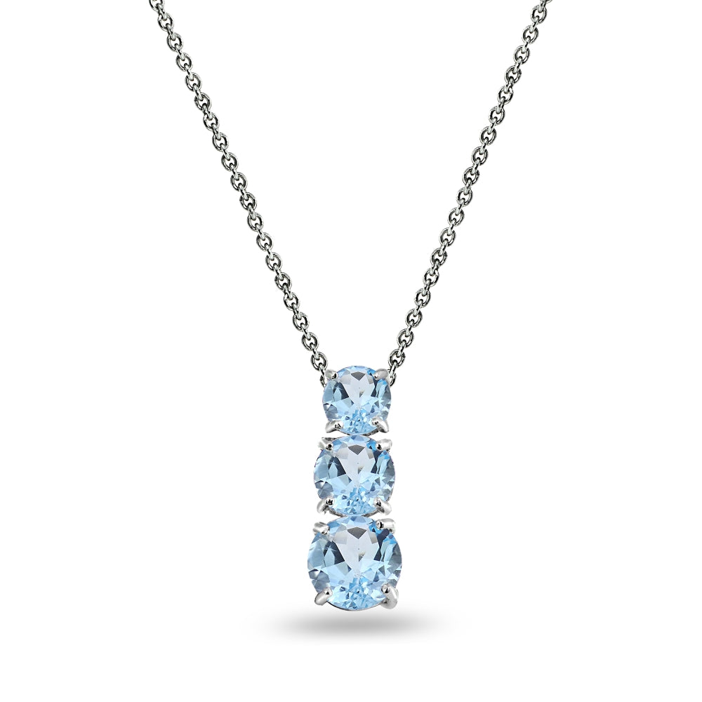 Sterling Silver Blue Topaz Round 3-Stone Journey Slide Pendant Necklace