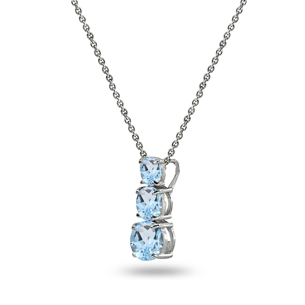 Sterling Silver Blue Topaz Round 3-Stone Journey Slide Pendant Necklace-2
