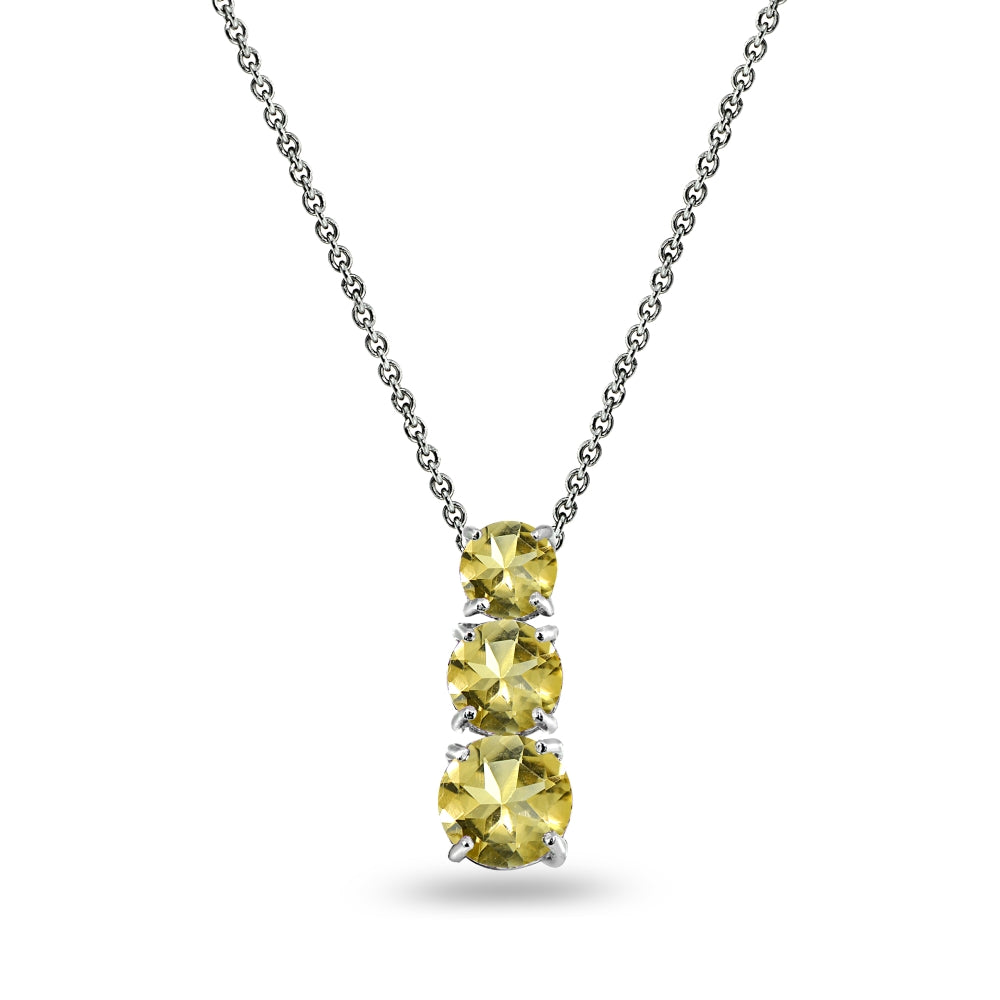 Sterling Silver Citrine Round 3-Stone Journey Slide Pendant Necklace