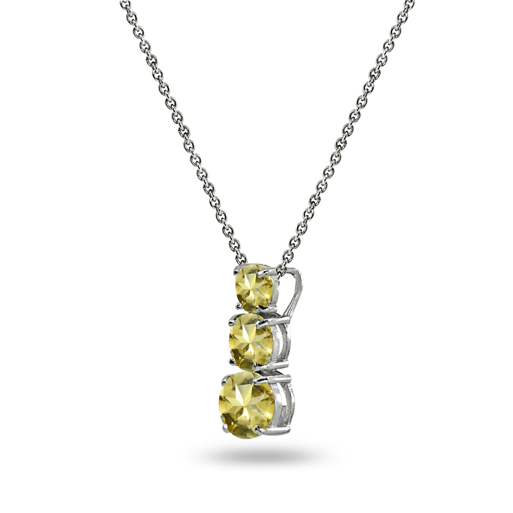 Sterling Silver Citrine Round 3-Stone Journey Slide Pendant Necklace-2