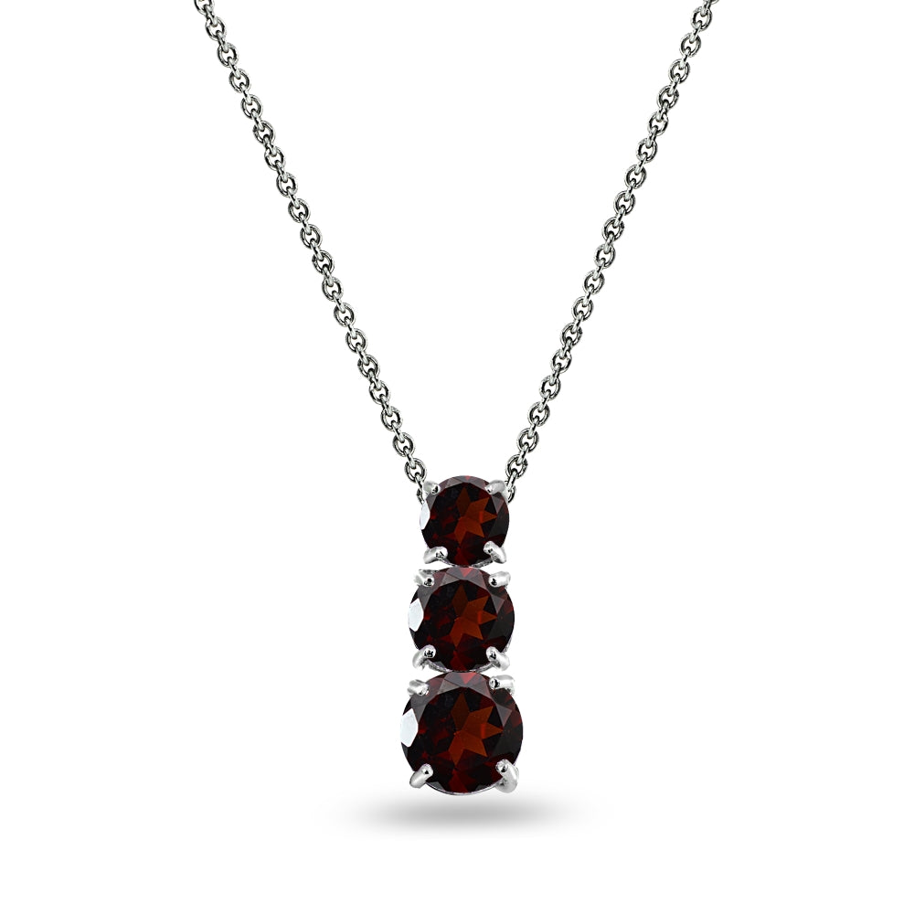 Sterling Silver Garnet Round 3-Stone Journey Slide Pendant Necklace