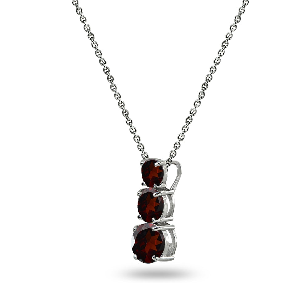 Sterling Silver Garnet Round 3-Stone Journey Slide Pendant Necklace-2