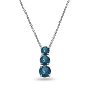 Sterling Silver London Blue Topaz Round 3-Stone Journey Slide Pendant Necklace
