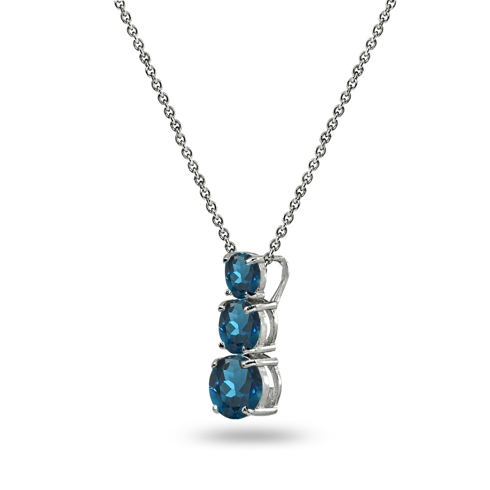 Sterling Silver London Blue Topaz Round 3-Stone Journey Slide Pendant Necklace-2