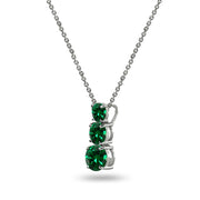 Sterling Silver Simulated Emerald Round 3-Stone Journey Slide Pendant Necklace