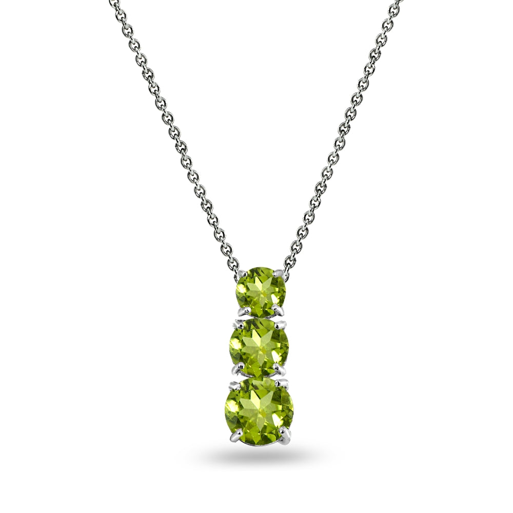 Sterling Silver Peridot Round 3-Stone Journey Slide Pendant Necklace