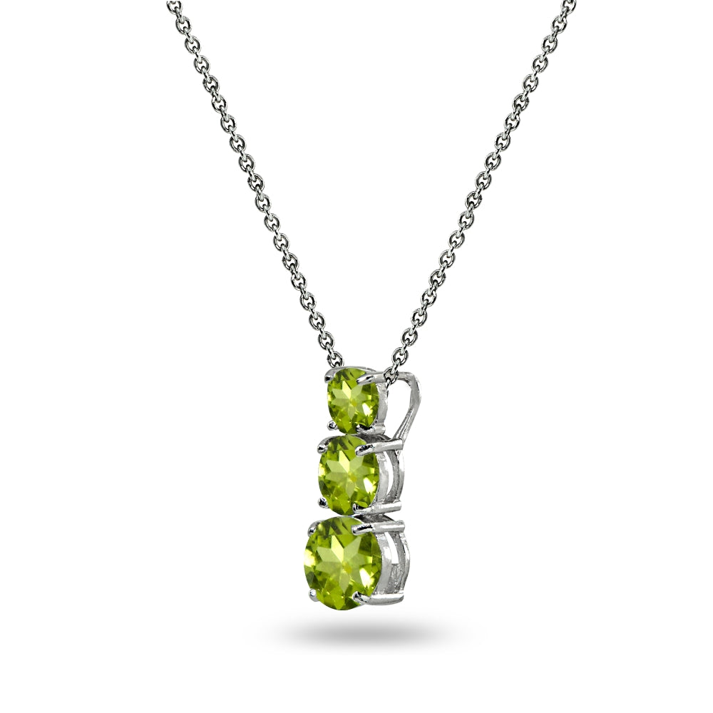 Sterling Silver Peridot Round 3-Stone Journey Slide Pendant Necklace-2