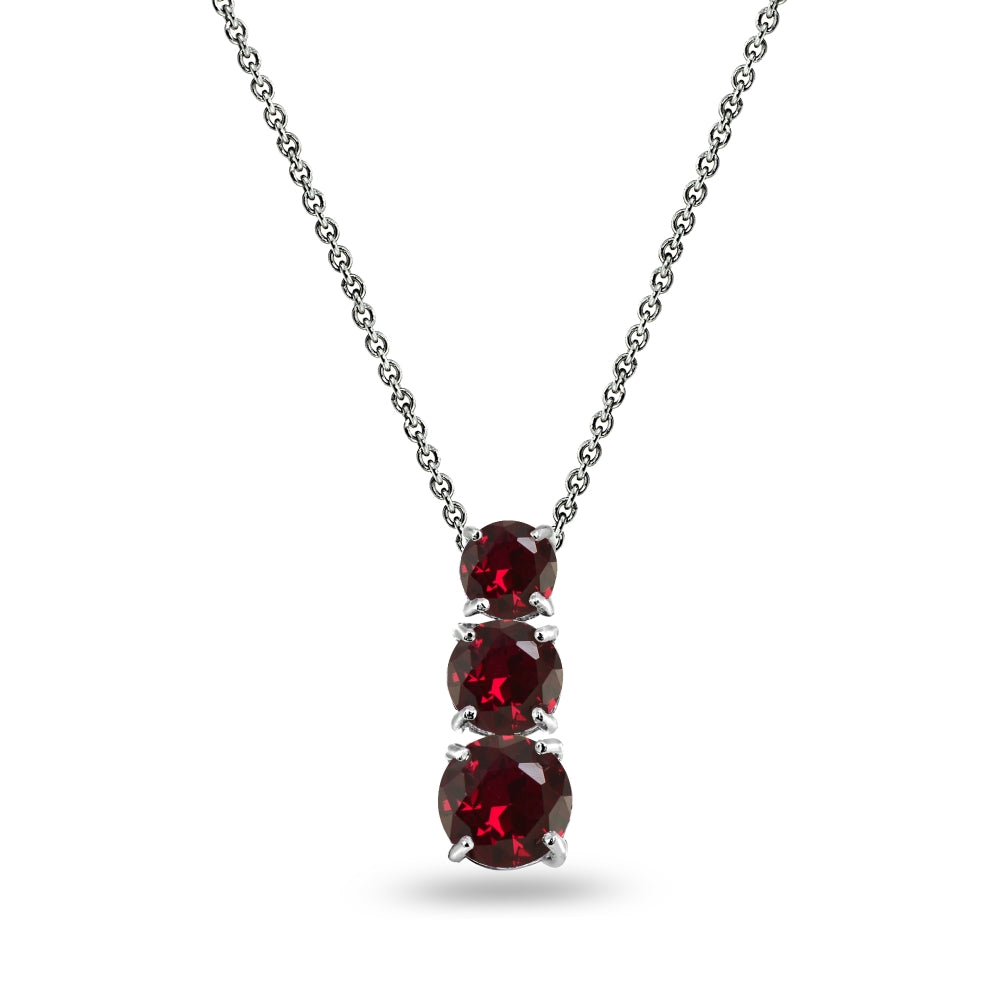 Sterling Silver Created Ruby Round 3-Stone Journey Slide Pendant Necklace