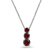 Sterling Silver Created Ruby Round 3-Stone Journey Slide Pendant Necklace