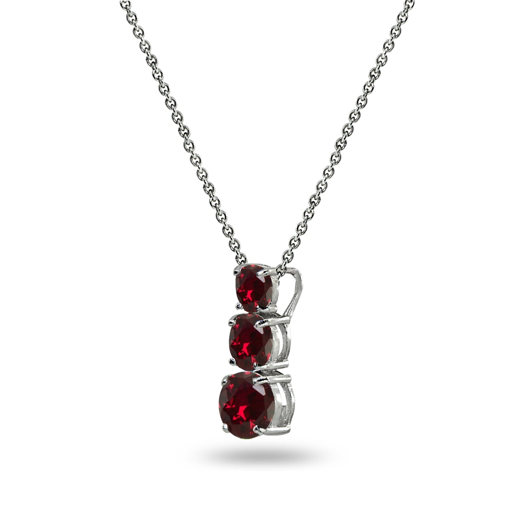 Sterling Silver Created Ruby Round 3-Stone Journey Slide Pendant Necklace-2