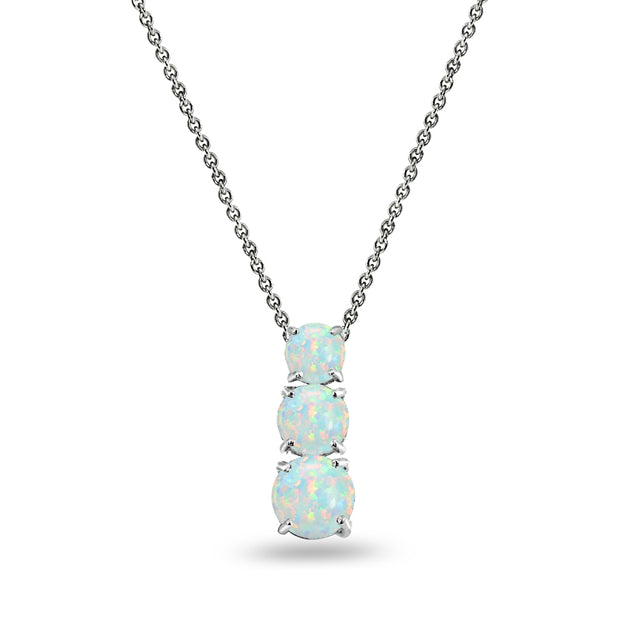 Sterling Silver Created White Opal Round 3-Stone Journey Slide Pendant Necklace