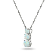 Sterling Silver Created White Opal Round 3-Stone Journey Slide Pendant Necklace