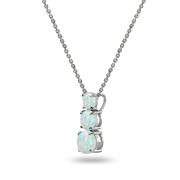 Sterling Silver Created White Opal Round 3-Stone Journey Slide Pendant Necklace