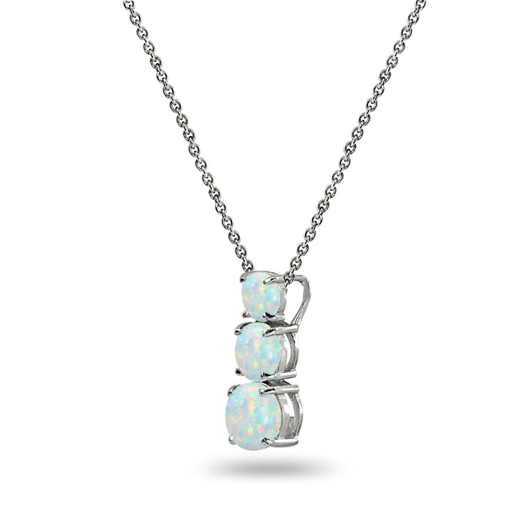 Sterling Silver Created White Opal Round 3-Stone Journey Slide Pendant Necklace