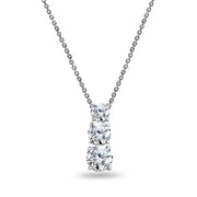 Sterling Silver Cubic Zirconia Round 3-Stone Journey Slide Pendant Necklace