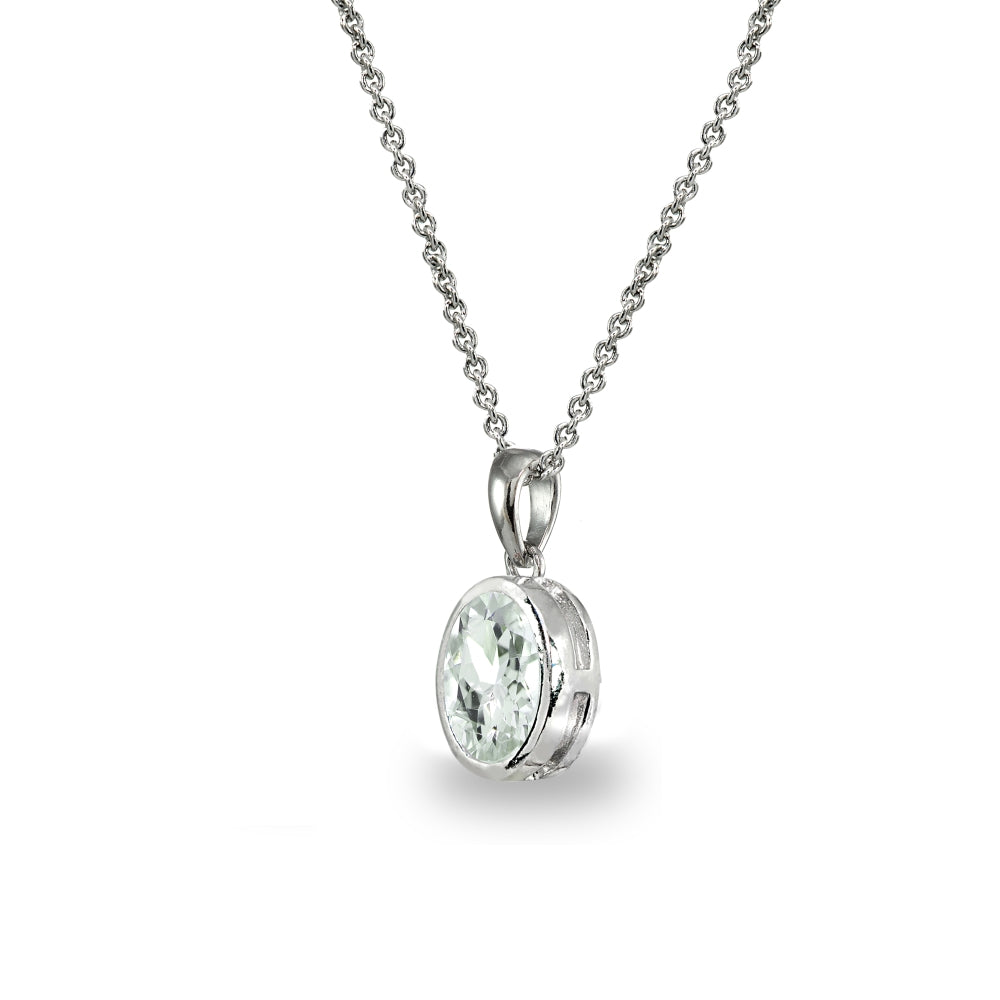 Sterling Silver Light Aquamarine 8x6mm Oval-Cut Bezel-Set Dainty Pendant Necklace-2