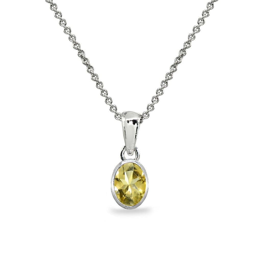 Sterling Silver Citrine 8x6mm Oval-Cut Bezel-Set Dainty Pendant Necklace