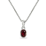 Sterling Silver Created Ruby 8x6mm Oval-Cut Bezel-Set Dainty Pendant Necklace