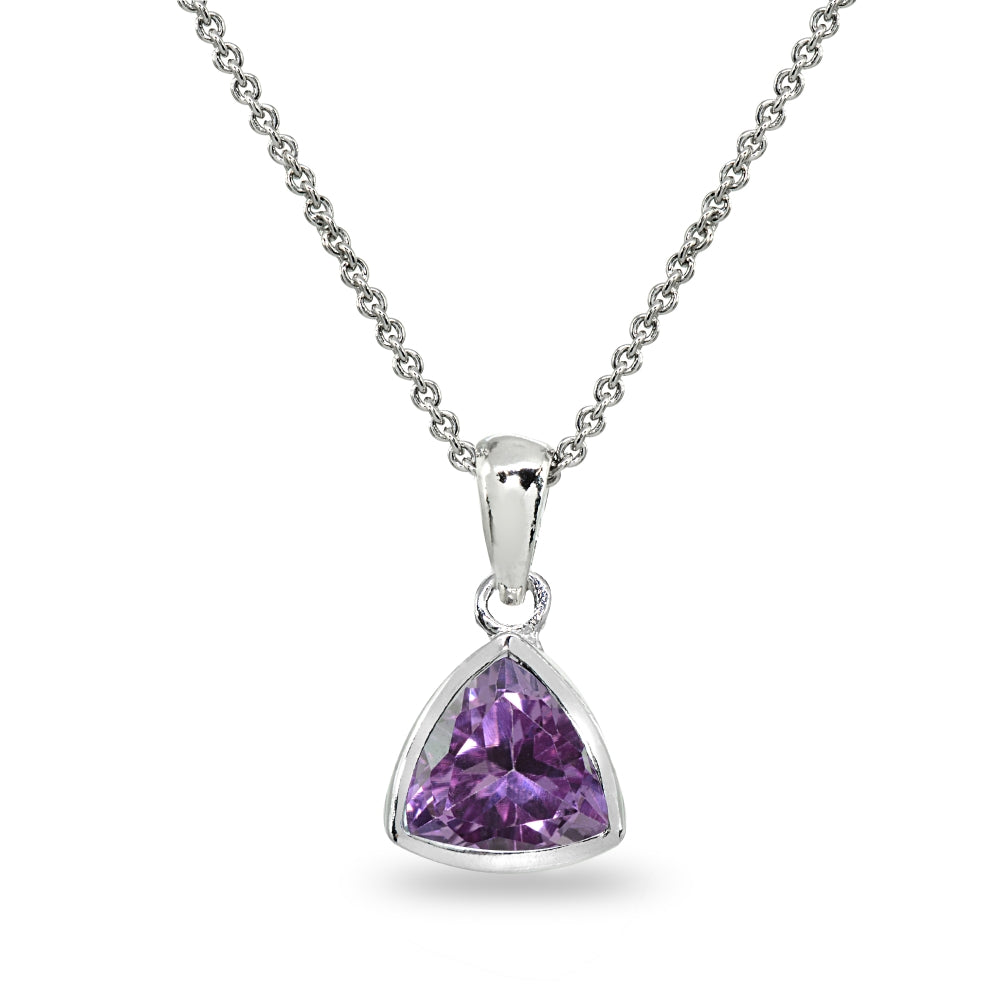 Sterling Silver Created Alexandrite 8mm Trillion Bezel-Set Pendant Necklace