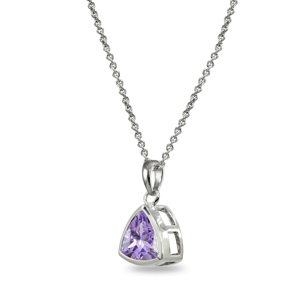 Sterling Silver Amethyst 8mm Trillion Bezel-Set Dainty Pendant Necklace-2