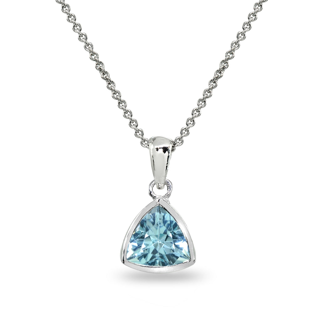 Sterling Silver Blue Topaz 8mm Trillion Bezel-Set Dainty Pendant Necklace