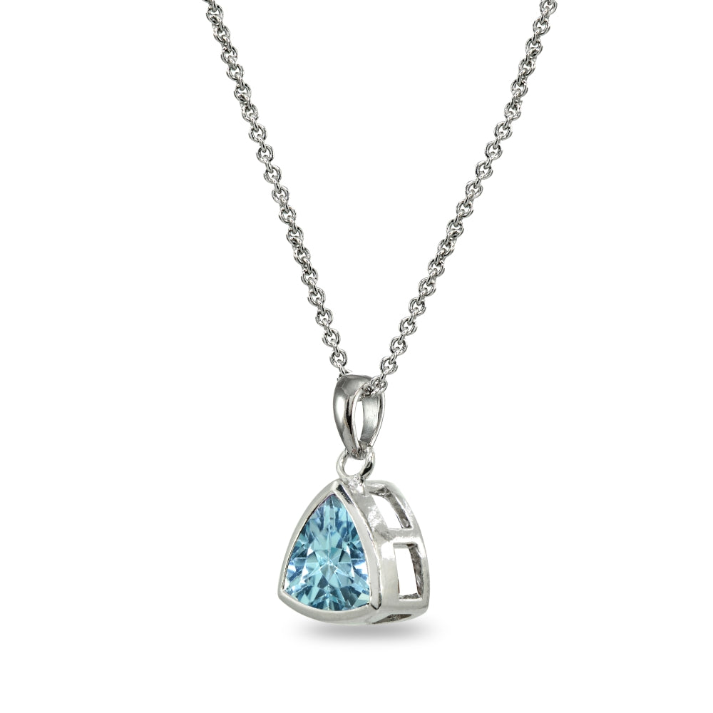 Sterling Silver Blue Topaz 8mm Trillion Bezel-Set Dainty Pendant Necklace-2