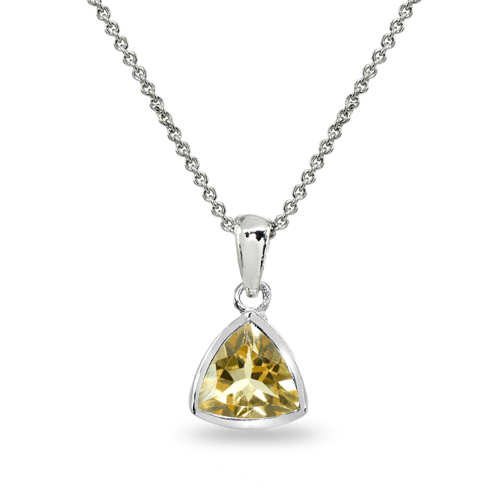 Sterling Silver Citrine 8mm Trillion Bezel-Set Dainty Pendant Necklace