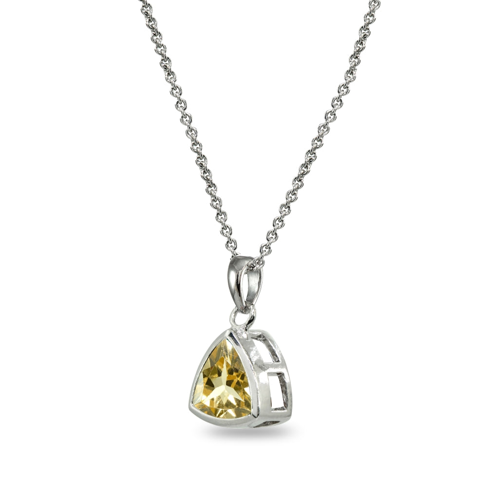 Sterling Silver Citrine 8mm Trillion Bezel-Set Dainty Pendant Necklace-2