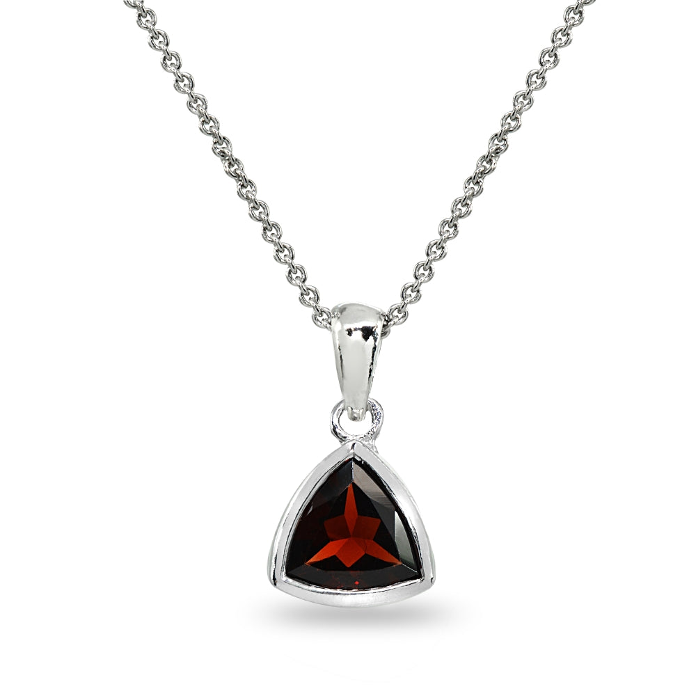Sterling Silver Garnet 8mm Trillion Bezel-Set Dainty Pendant Necklace