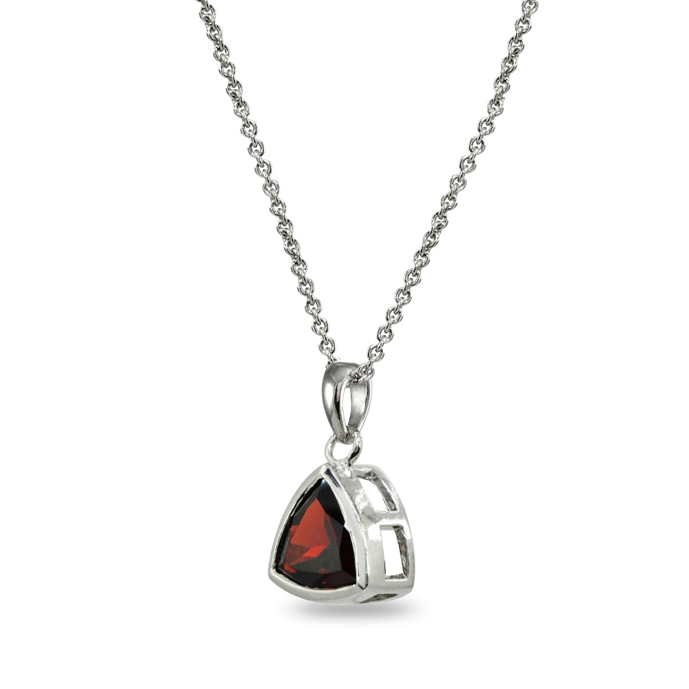 Sterling Silver Garnet 8mm Trillion Bezel-Set Dainty Pendant Necklace-2