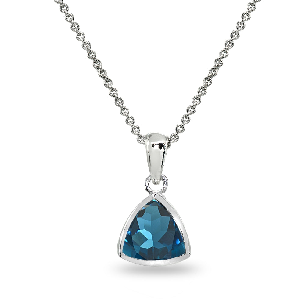 Sterling Silver London Blue Topaz 8mm Trillion Bezel-Set Dainty Pendant Necklace