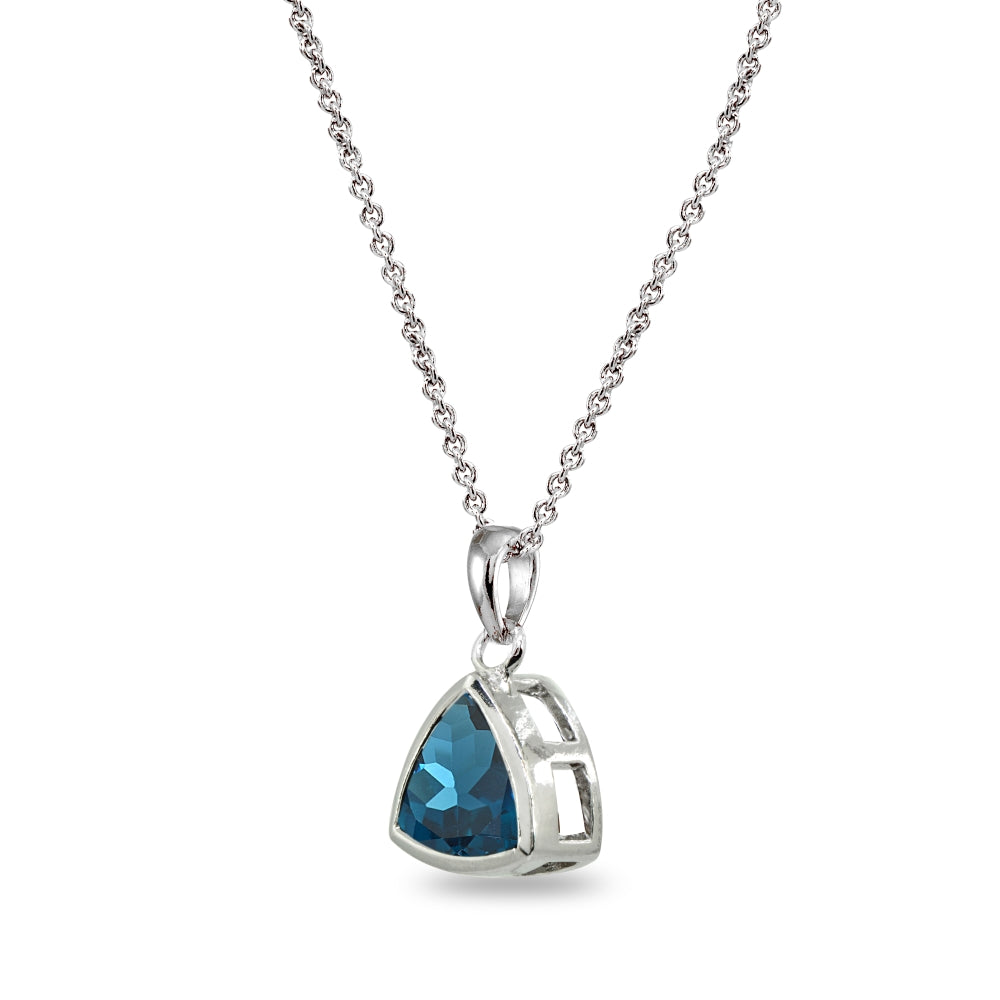 Sterling Silver London Blue Topaz 8mm Trillion Bezel-Set Dainty Pendant Necklace-2