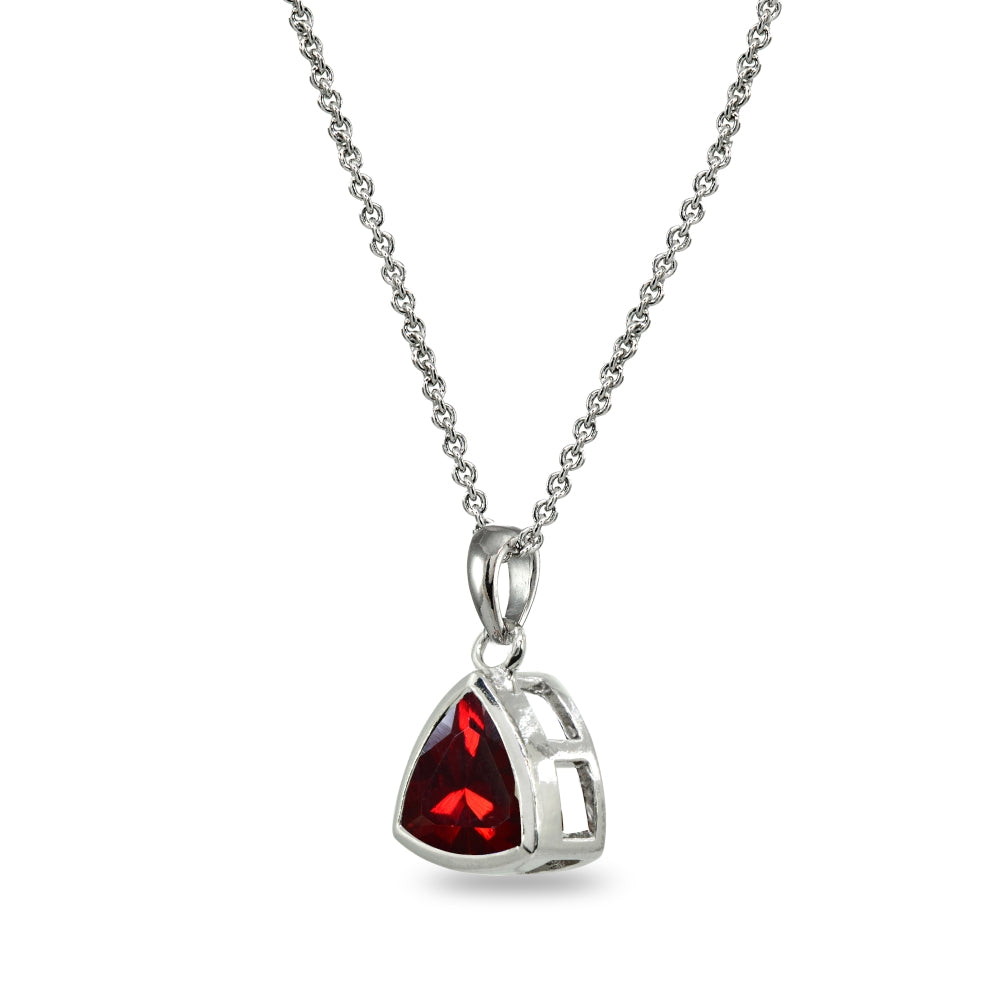 Sterling Silver Created Ruby 8mm Trillion Bezel-Set Dainty Pendant Necklace-2