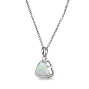 Sterling Silver Created White Opal 8mm Trillion Bezel-Set Dainty Pendant Necklace