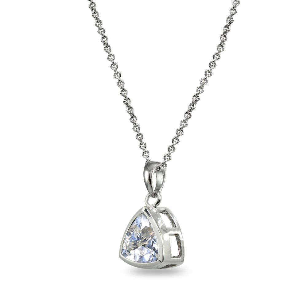 Sterling Silver Cubic Zirconia 8mm Trillion Bezel-Set Dainty Pendant Necklace-2
