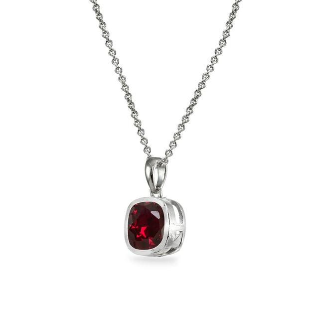 Sterling Silver Created Ruby 7mm Cushion-Cut Bezel-Set Dainty Pendant Necklace