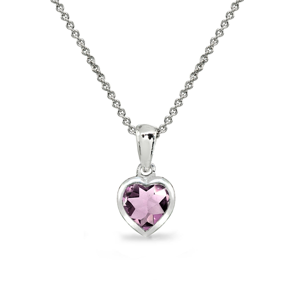 Sterling Silver Created Alexandrite 7mm Heart Bezel-Set Pendant Necklace